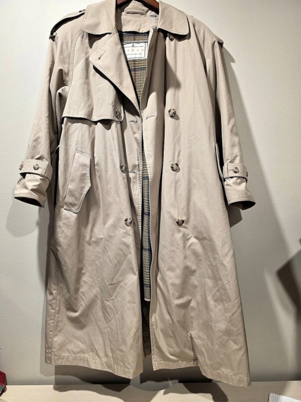 Vintage Trench Coat Khaki Plaid Zip Out Wool Liner Maxi Dark Academia 6P